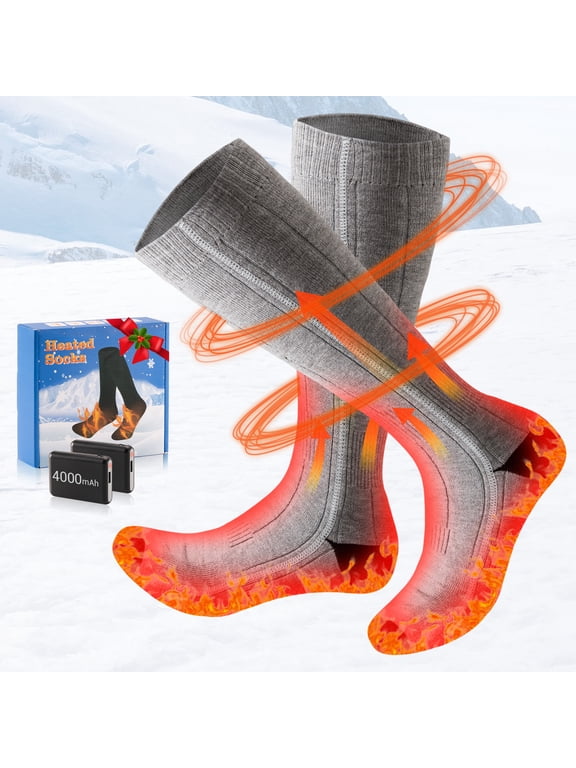 Heated Socks for Men Women,4000mAh Rechargeable Electric Socks with Warm Winter Thermal Socks for Skiing Hiking Camping Hunting(3 Heating Settings)