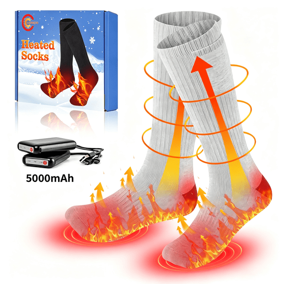 COMOPIO Heated Socks for Men Women 5000mAh Rechargeable Electric Heating Socks Warm Winter Thermal Socks for Skiing Hiking Camping Hunting