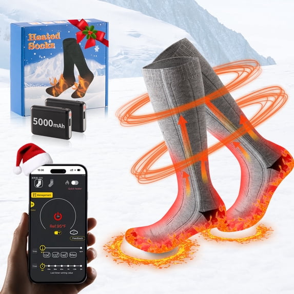 Heated Socks for Men Women,5000mAh Rechargeable Electric Socks with APP Control Warm Winter Thermal Socks for Skiing Hiking Camping Hunting,Gray
