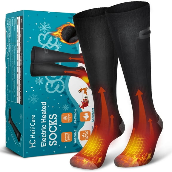 Heated Socks for Men Women- Rechargeable Washable Electric Thermal Warming Socks for Hunting Winter Skiing Fishing Outdoors, Black, L