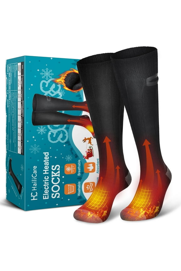 Heated Socks for Men Women- Rechargeable Washable Electric Thermal Warming Socks for Hunting Winter Skiing Fishing Outdoors, Black, L