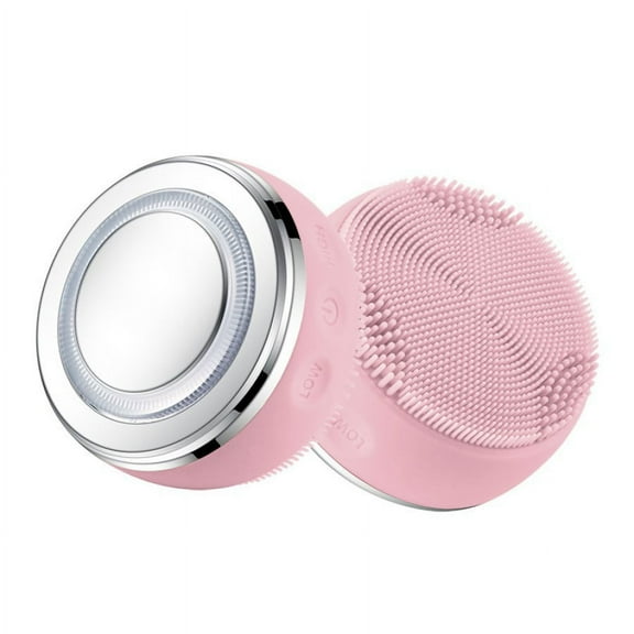 Heated Sonic Facial Cleansing Brush, Rechargeable Silicone Face Scrubber for an Enhanced Cleansing Routine and Gentle Massage, Waterproof,Pink
