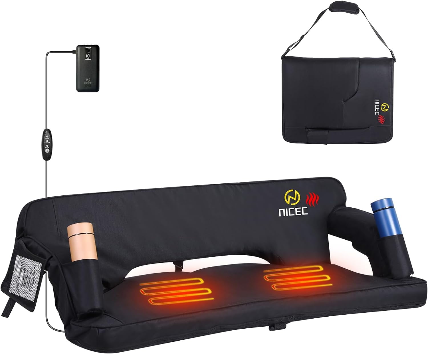 Gray Metal Foldable Heated Stadium Seat with Back Support
