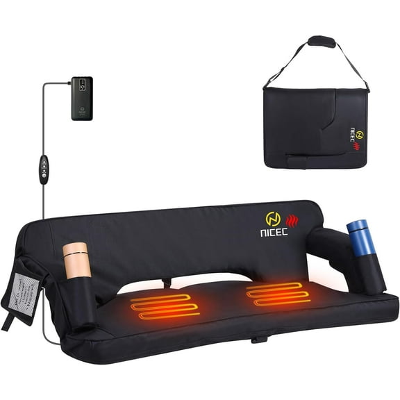 Heated Stadium Seat with Back Support, Oversized Bleacher Seats, Stadium Chairs with Back and Cushion, Floor Chair, Ultralight, Foldable, Thick Padding (1-Pack Heated)