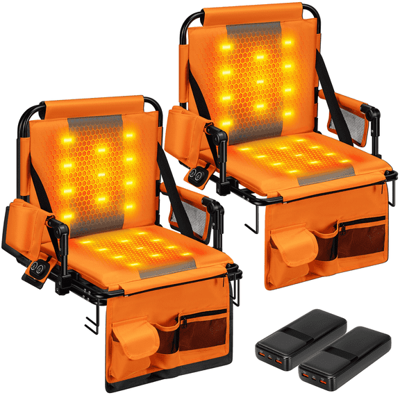 SPECSTAR 35W Heated Stadium Seats 2-Pack w/ 20000mAh Power Bank, 3 Heat Levels, Orange&Gray