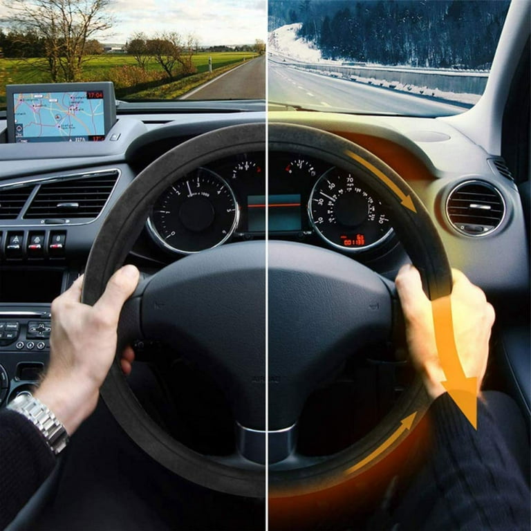 Heated Steering Wheel Cover,12V Black Warmer Car Steering Heater,Car  Lighter Plug Universal 14.5-14.9inch Steering Covers for Winter Fit Most of  Cars