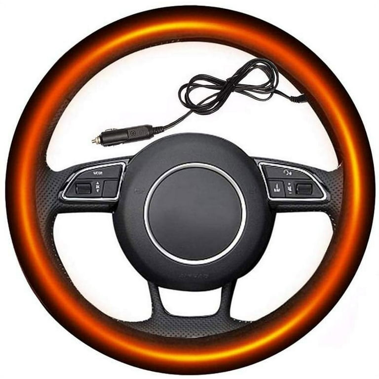 Heated Steering Wheel Cover- 12V Black Warmer Car Steering Heater- 15 inch  Electrical Wheel Cover 