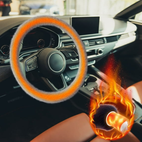 Heated Steering Wheel Cover - 14.2" Plush Winter Car Accessory with Instant Warmth | Universal Fit for Most Vehicles | Freeze Protection & Comfort (Gray)