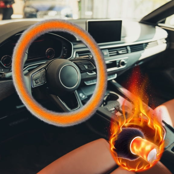 Heated Steering Wheel Cover - 14.2" Plush Winter Car Accessory with Instant Warmth | Universal Fit for Most Vehicles | Freeze Protection & Comfort (Gray)