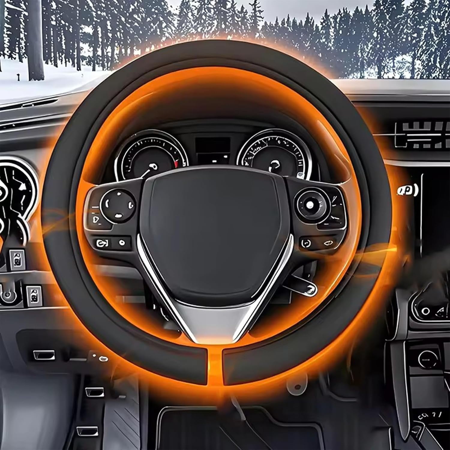 Heated Steering Wheel Cover, 38 CM Vehicle Hand Warming Steering Wheel Protector, Quick Heating Automatic Temperature Control for Vehicles Trucks Vans SUVs