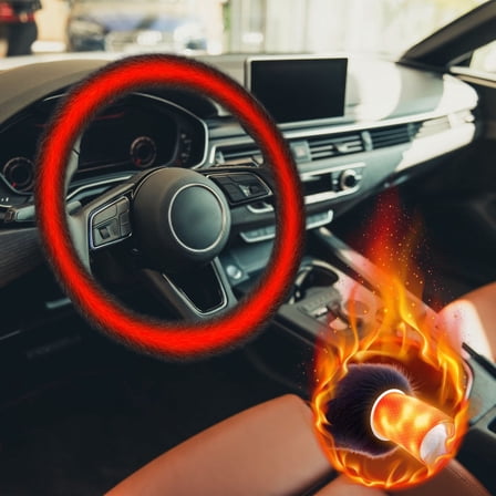 Heated Steering Wheel Cover, Furry Car Steering Wheel Cover with Gear Cover Soft Warm Non-Slip Car Decoration for Women and Men(Black)