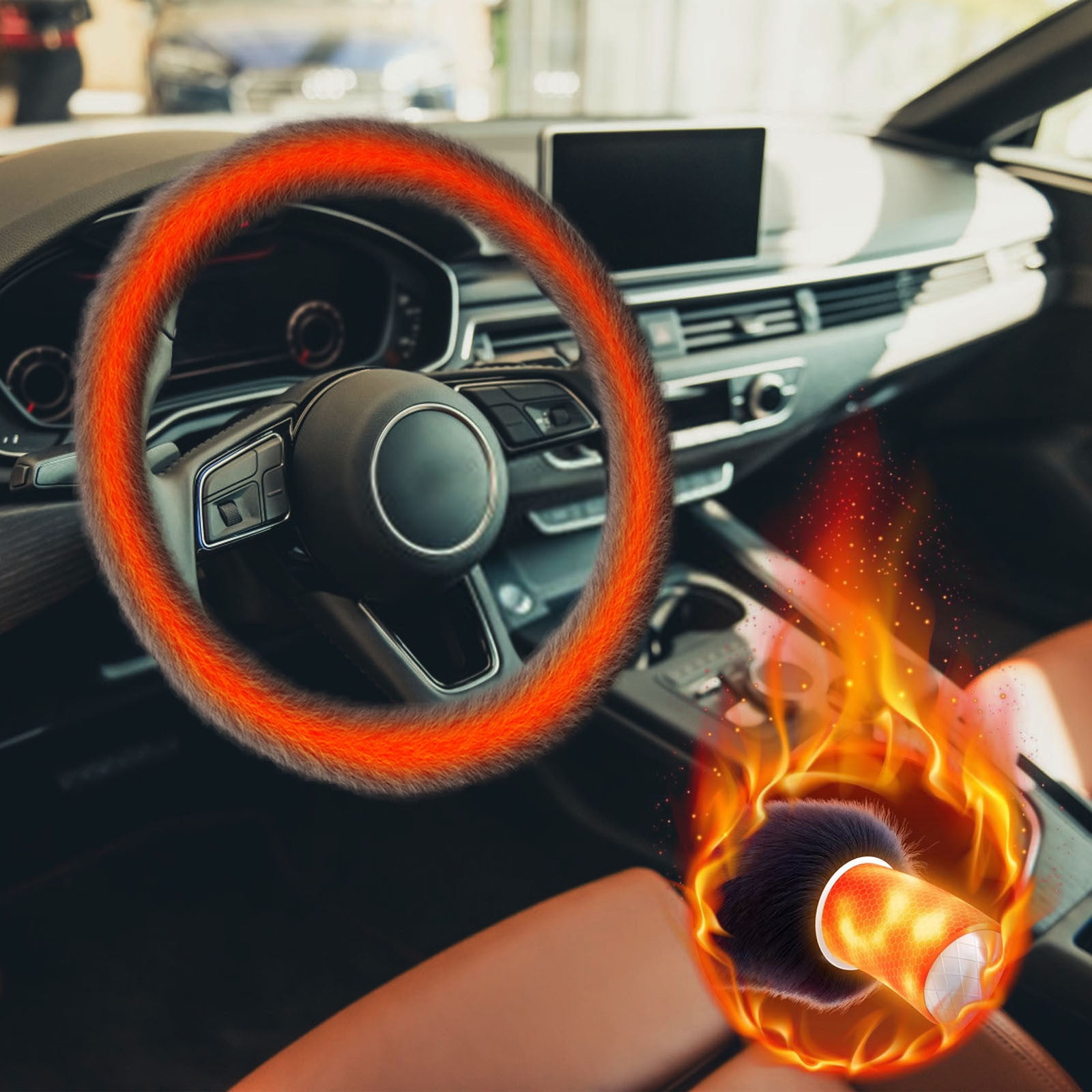 Heated Steering Wheel Covers, 12V Car Steering Wheel Warmer, Non-Sliping Grip, Soft & Plushs Thermal Handlebar Covers for Winter Driving in Cars & Trucks (14.2x14.2x1.2in)