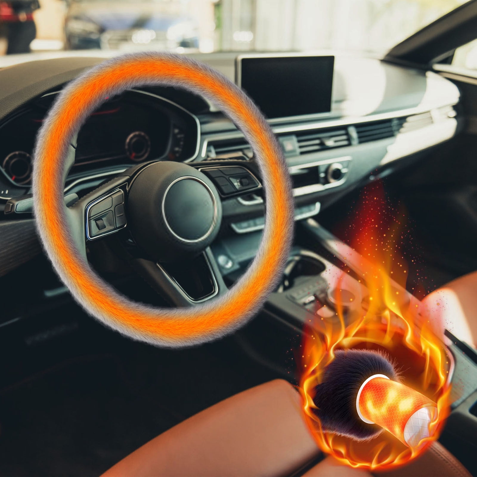 Heated Steering Wheel Covers, 12V Car Steering Wheel Warmer, Non-Sliping Grip, Soft & Plushs Thermal Handlebar Covers for Winter Driving in Cars & Trucks (14.2x14.2x1.2in)