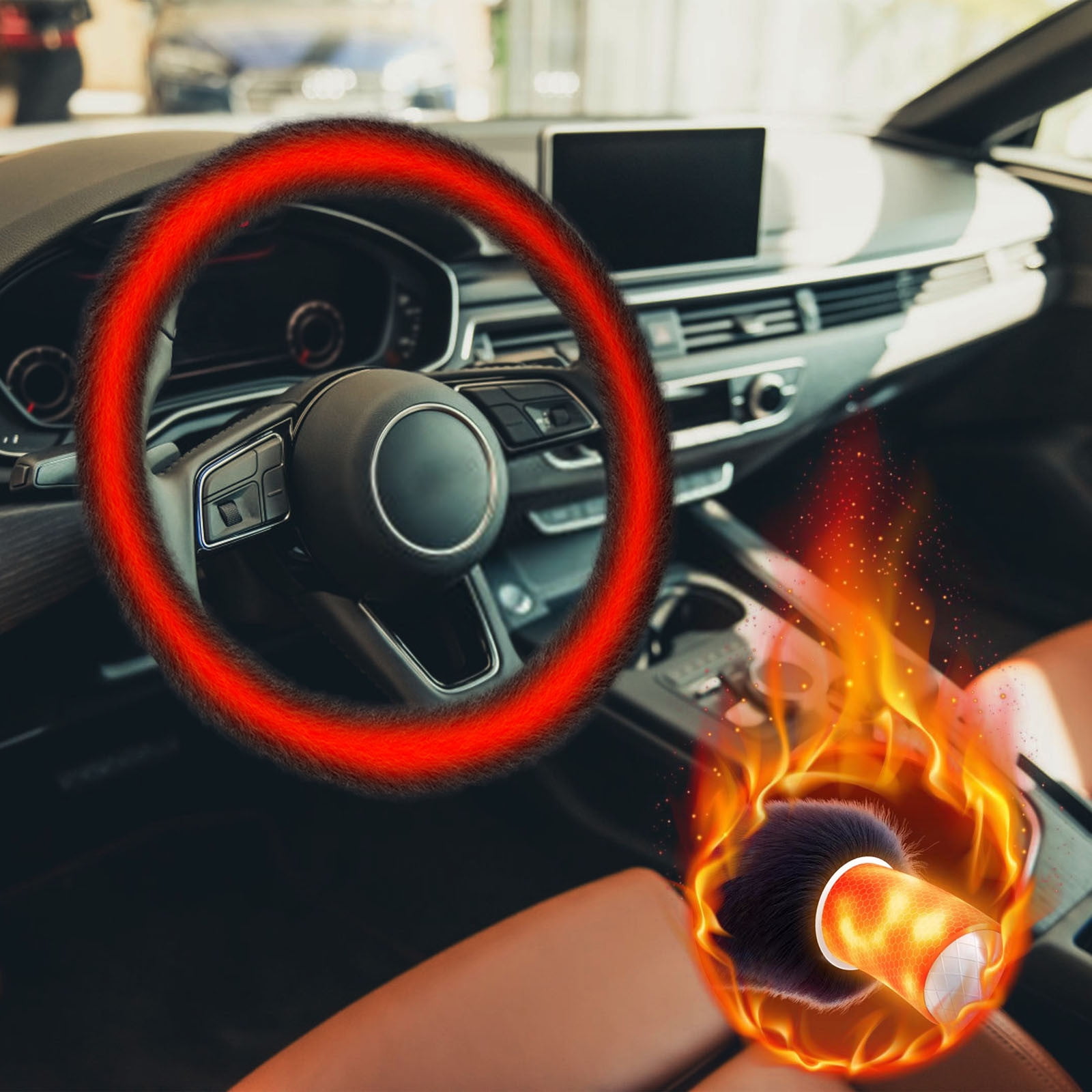 Heated Steering Wheel Covers, 12V Car Steering Wheel Warmer, Non-Sliping Grip, Soft & Plushs Thermal Handlebar Covers for Winter Driving in Cars & Trucks (14.2x14.2x1.2in)