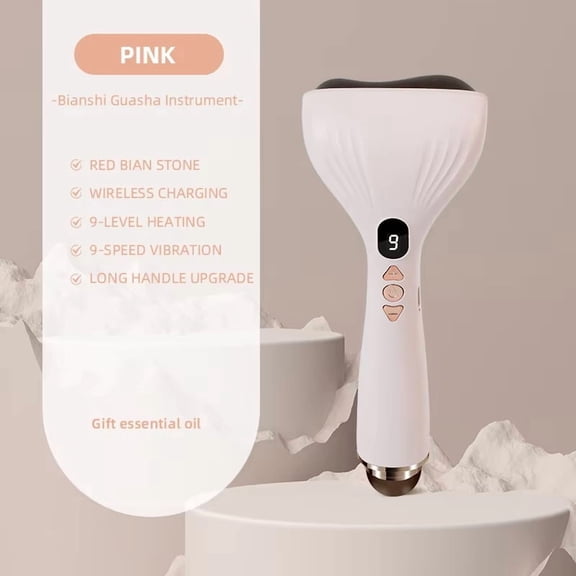 Heated Stone Massager Electric Warming Massager with Vibration, Stepless Speed Control, USB Rechargeable, Portable Relaxation Tool for Face & Eyes, Home & Travel,Pink
