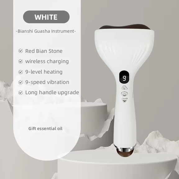 Heated Stone Massager Electric Warming Massager with Vibration, Stepless Speed Control, USB Rechargeable, Portable Relaxation Tool for Face & Eyes, Home & Travel,white