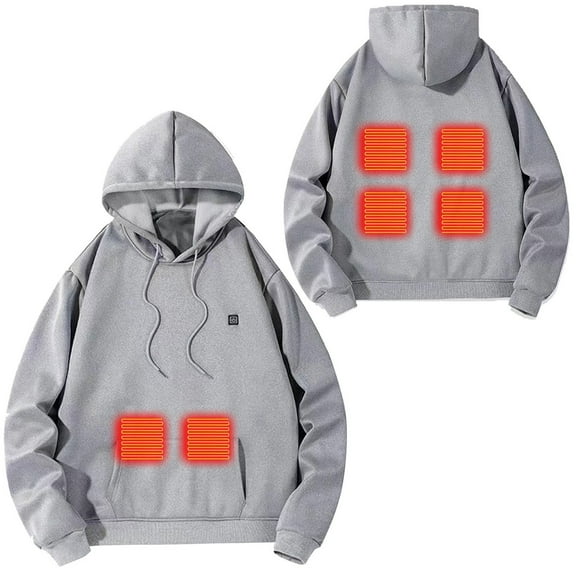 Heated Sweatshirts Unisex 6 Heating Zones Hooded Drawstring Print Pullover Thermal Casual Winter Hoodies With Pockets (L, Gray)