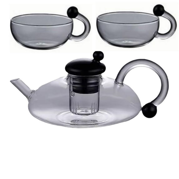 Heated Teapot Set, Borosilicate Glass Teapot, 550ml Rats Tail Pot with 2 Cups, Ergonomic Handle and Dishwasher Safe Design