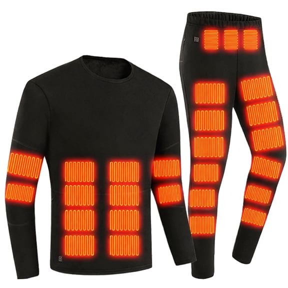 Heated Thermal Underwear Set for Mens 52 Heating Zones Pants Shirts Cotton Base Layers Long Johns Winter Outdoor Black, 5XL