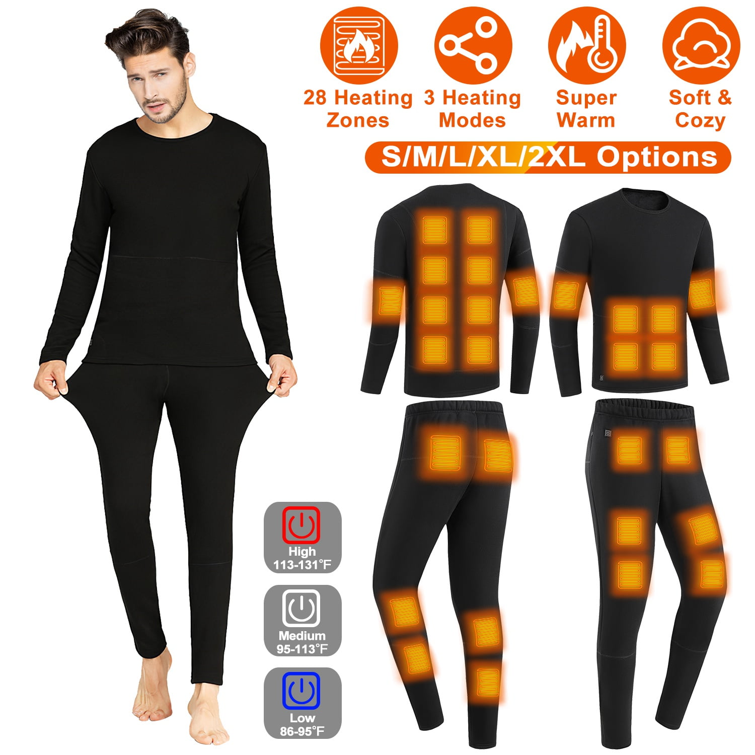 Heated Thermal Underwear set, iMounTEK Rechargeable USB Heating Long