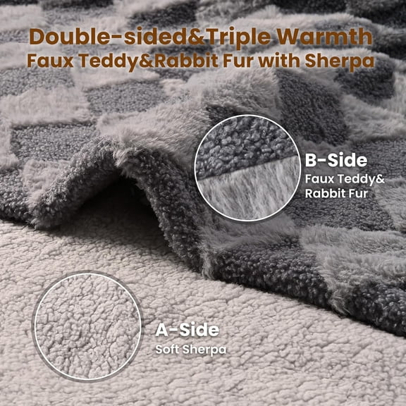 Heated Throw Blanket 50" × 60", Electric Blanket Gray Teddy Faux Fur & Warm Sherpa, 4h Auto-Off Timer& 6 Heating Levels, Reversible Heated Throw, ETL Certified, Machine Washable, Gift Box