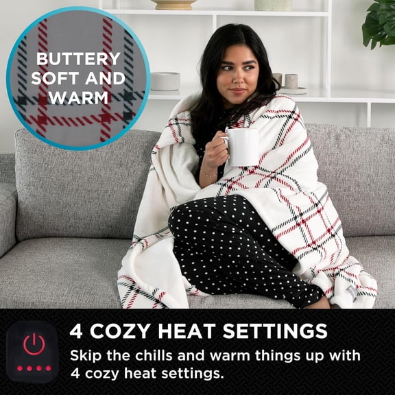 Heated Throw Blanket - 50"x60" - Holiday Ivory Windowpane