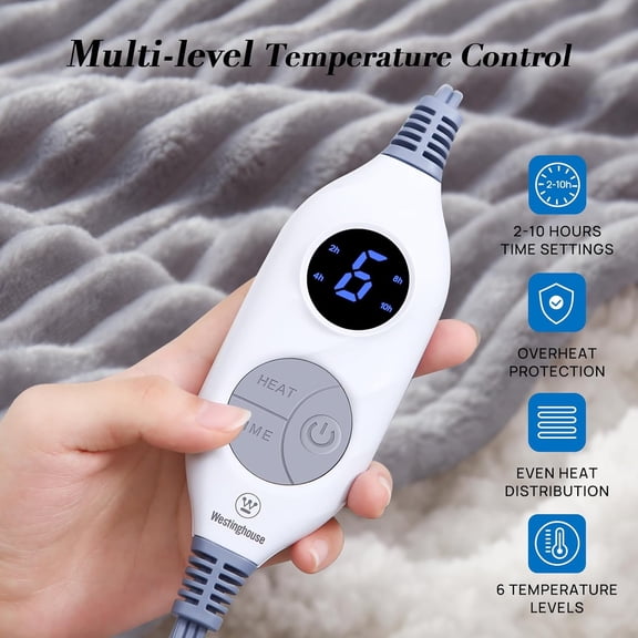 Heated Throw Blanket, 50x60 Inch, Light Grey