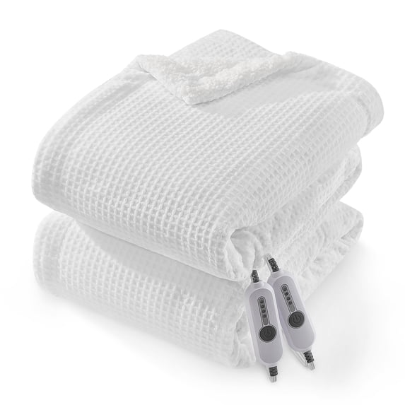 Heated Throw Blanket 90"x100" ,Soft Flannel & Waffle Texture Electric Blanket, 4 Heat Settings, 4 Hour Auto Shut Off, Overheat Protection, Machine Washable, for Bed, Sofa, Couch, Office