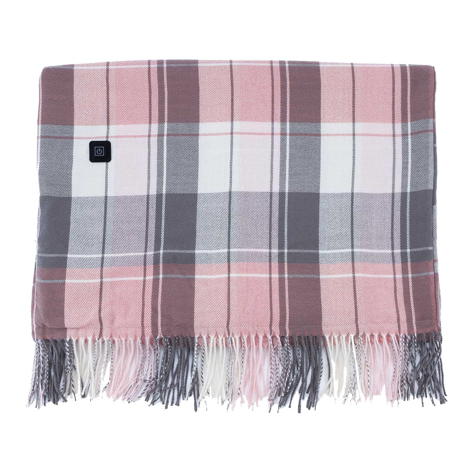 Heated Throw Blanket Battery Operated, Check Pattern Portable Cordless Heated Shawl Ponchol with 2 Heating Areas, Electric Wearable Heating Blanket (C)