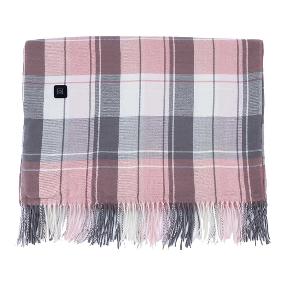 Heated Throw Blanket Battery Operated, Check Pattern Portable Cordless Heated Shawl Ponchol with 2 Heating Areas, Electric Wearable Heating Blanket (C)