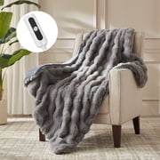 COZY@HOME Heated Blanket,Plush Thick Faux Fur Throw Size 50x60, London Grey, 5-Min Fast Heating 6 Heating Levels & 4 Hours Auto-Off, Machine Washable