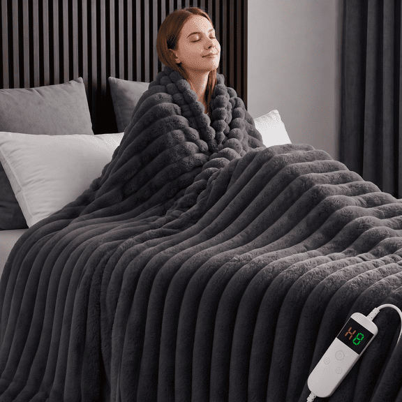 Heated Throw Blanket, Electric Throw Blanket with Faux Fur and Sherpa, 10 Heat Settings, 8-Hour Auto Shut-Off, Overheat Protection, Machine Washable