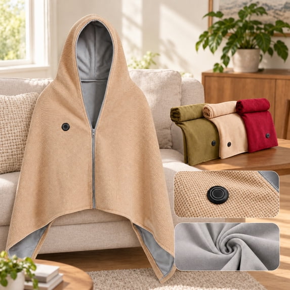 Skhape Heated Throw Blanket Featuring Knitted Blanket Design and Hooded Shape ...