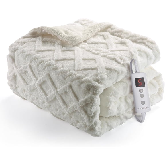 Heated Throw Blanket - Machine Washable Thick Tufted Sherpa Electric Blanket Throw with 10 Heating Levels and 10 Time Settings, Fast Heating Blanket Throw 50"×60", White