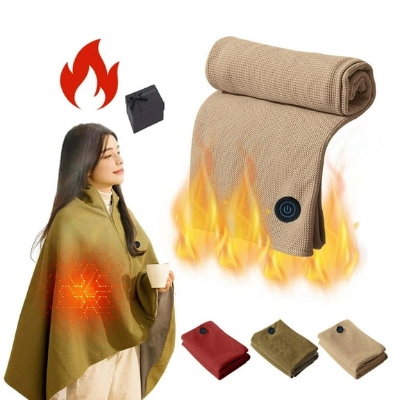 Heated Throw Blanket Plush USB Electric Throw Blanket with Zipper, Heated Shawl Wraps for Women, Adjustable 3 Levels Temperature, Wearable Portable Throw Poncho Wrap for Shoulder and Neck