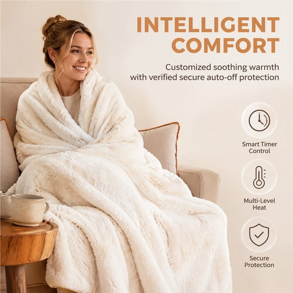 Heated Throw Blanket, Reversible Faux Plush Cover with Digital ...