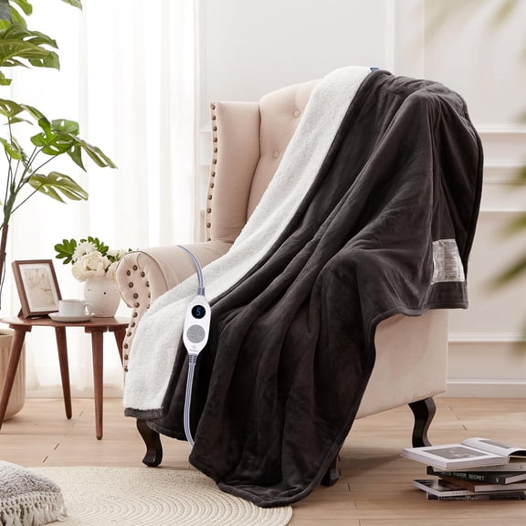 Heated Throw Blanket, Soft Flannel to  Electric Throw with 6 Heating Levels, 2-10 Hours Time Settings, Fast Heating, Machine Washable 50x60 Inch, Charcoal