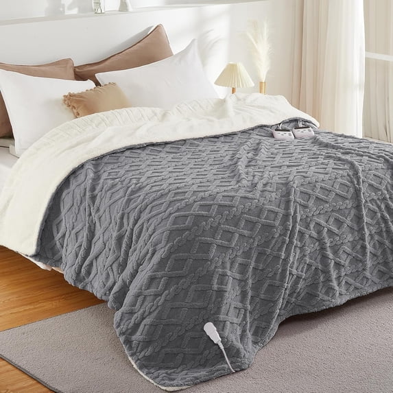 Heated Throw Blanket – Thick Tufted Sherpa Electric Blanket with 10 Heat Levels & 10 Timer Settings, Fast Heating, ETL Certified, Machine Washable, Cozy Winter Warmth (Grey, 84"x90")
