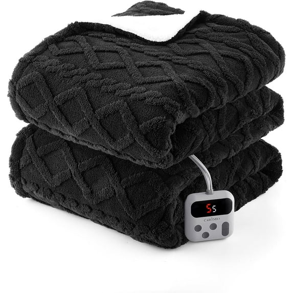 Heated Throw Blanket – Thick Tufted Sherpa Electric Blanket with 10 Heat Levels & 10 Timer Settings, Fast Heating, ETL Certified, Machine Washable, Cozy Winter Warmth (Black, 72"x84")