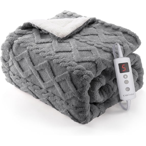 Heated Throw Blanket - Thick Tufted Sherpa Electric Blanket Throw with 10 Heating Levels and 10 Time Settings, ETL Certified Machine Washable Fast Heating Blanket Throw 50"×60", Grey