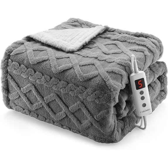 Heating Blanket - Thick Tufted Sherpa Electric Blanket, 10 Heat Levels and 10 Time Settings, Machine Washable Fast Heating Blanket
