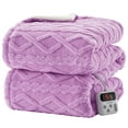 thumbnail image 1 of Heated Throw Blanket - Thick Tufted Sherpa Electric Blanket with 10 Heating Levels & Timer - Fast Heating, 62""×84"", Purple for Cozy Warmth, 1 of 8