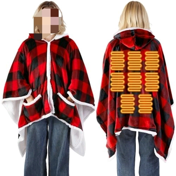 Heated Throw Wearable Blanket for Women Oversized Buffalo Plaid Flannel Hoodie USB 3 Heat Settings Robe Poncho Blanket Christmas Winter Gifts for Xmas Mom Women$$Home Decor, Kitchen, & Other