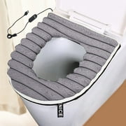 Heated Toilet Seat Cover, USB Powered Heated Toilet Seat Warmer with Charger, 5-Speed Adjustable Temperature and Timing Function, Toilet Seat Cover with Soft Plush Fabric, Washable Toilet Seat