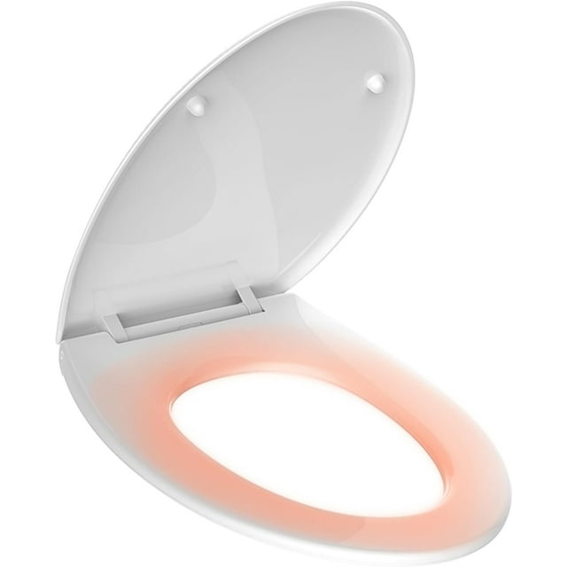 Heated Toilet Seat with Builtin Side Control, Lid and Seat Soft Close, Auto Night Light, Easy