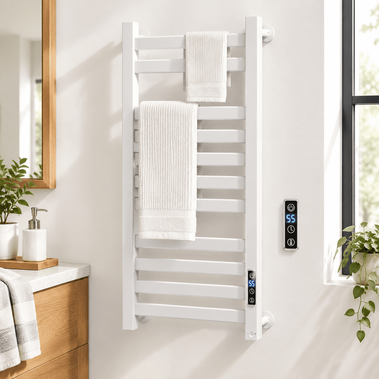Tempertaure Rack Heated Towel Rack with Timer, Multi-level Temp Adjustment, White 10 ...