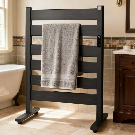 Heated Towel Racks for Bathroom, Towel Warmer Rack, 6-Bar, Upgraded Extra-Wide Heating Area, Built-In Timer and Temperature Adjustment, Large Free-Standing Heated Towel RackMatte Black