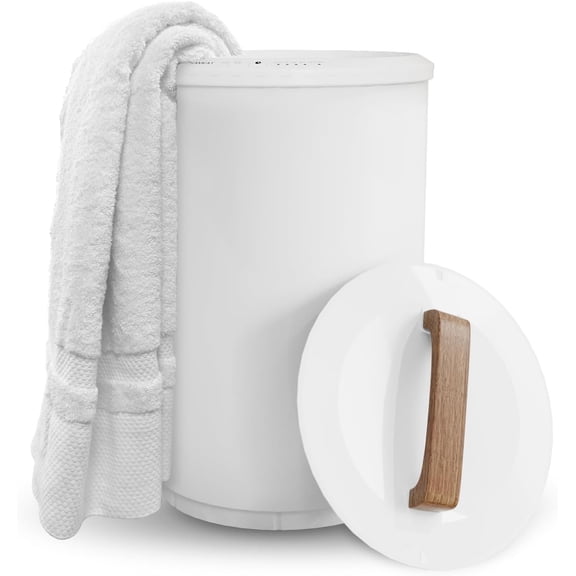 Heated Towel Warmer Bucket with Wood Handle, Auto Shut Off, Fits Two 40 x 70 Inch Towels, White