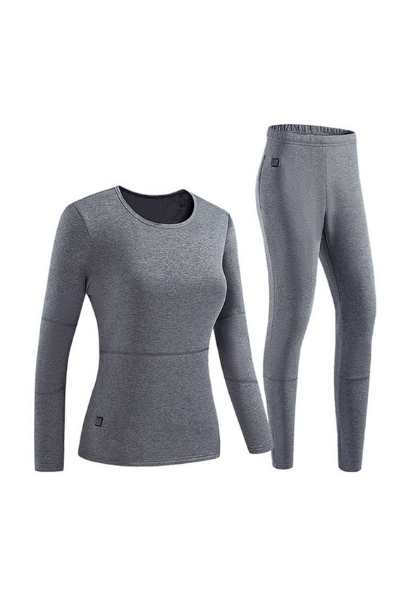 Heated Underwear Set For Women 28 Heating Zones Crew Neck Pullover Elastic Waist Pants Thermal Fall Winter 2 Piece Suit (S, Gray)