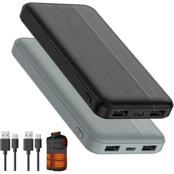 Heated Vest Battery Pack 5V 2A 10000mAh 2 Power Bank Fits for DR.Prepare/KOVNLO/TIDEWE Electric Heating Jacket/Stadium Seat Cushion/Coat/Blanket External Portable Charger iPhone, Tablet